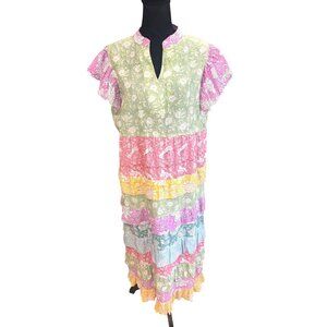 Uncle Frank Boho Cottage Floral Tiered Maxi Dress Multicolor Patchwork Women L
